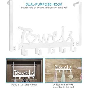 Over Door Towel Heart Rack Holder Metal Hook Bathroom Organizer White